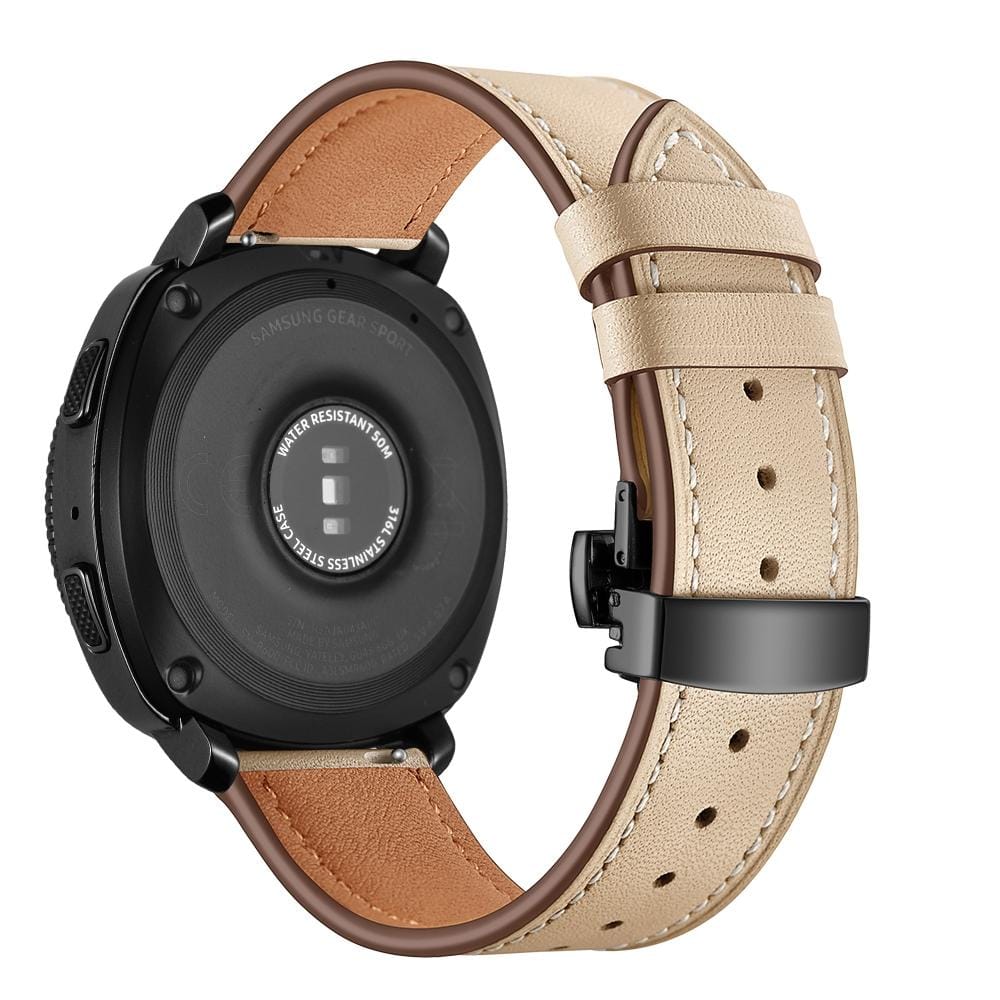 22mm For Huawei Watch GT2e / GT2 46mm Leather Butterfly Buckle Strap Black Button (Apricot)