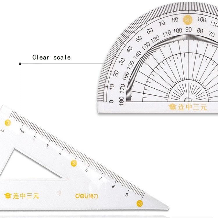 5 PCS Deli 71950 Student Exam Ruler Four-piece Set Containing Ruler Triangle Protractor