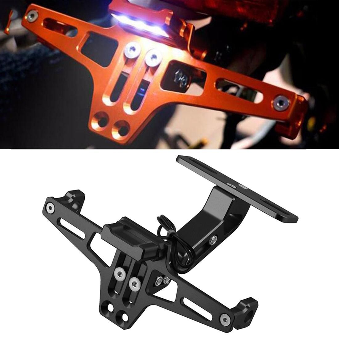 LPF013 Motorcycle Modification Accessories Universal Aircraft Shape Aluminum Alloy License Plate Bracket with LED Lights (Black)