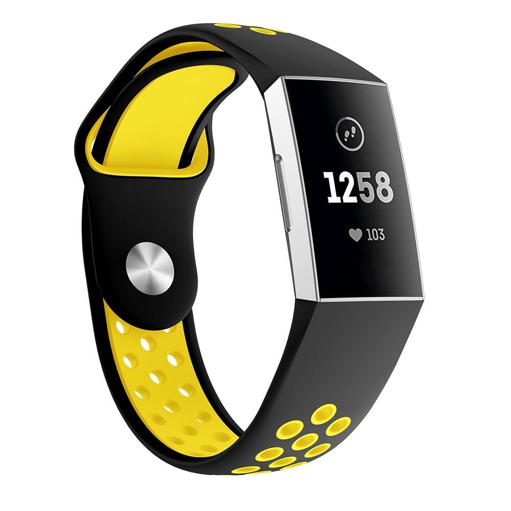 Two-color Round Hole Silicone Wrist Strap Watch Band for Fitbit Charge 3, Wrist Strap Size:130-195mm (Yellow)