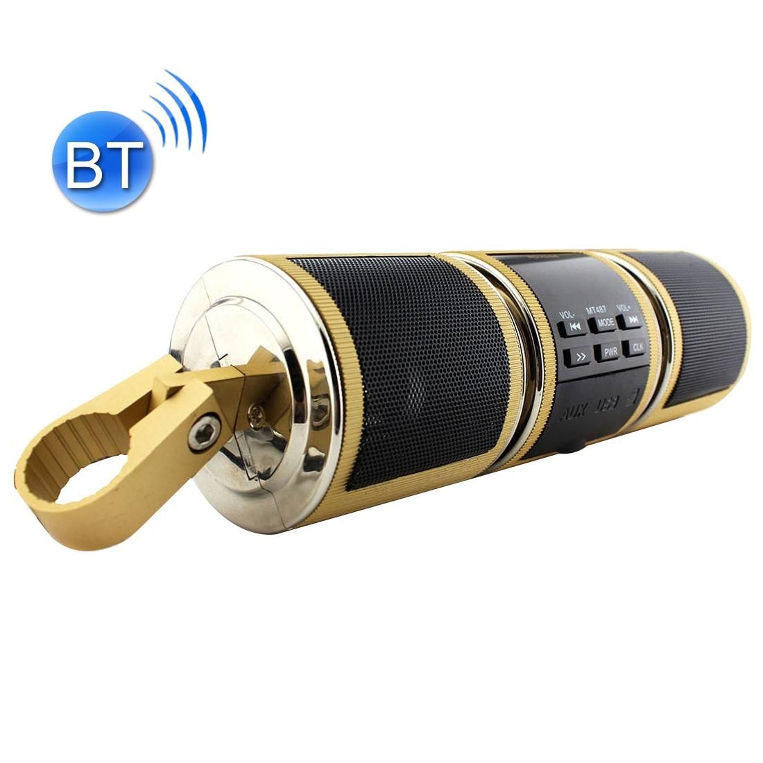 Motorcycle Waterproof Aluminum Shell Bluetooth Handle Stereo Speaker, Support BT/MP3/FM/TF (Gold)