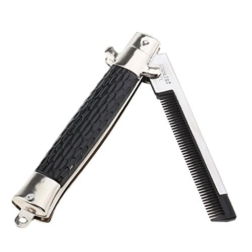 Switchblade Spring Pocket Beard Hair Comb Fold Blade Automatic Push Button