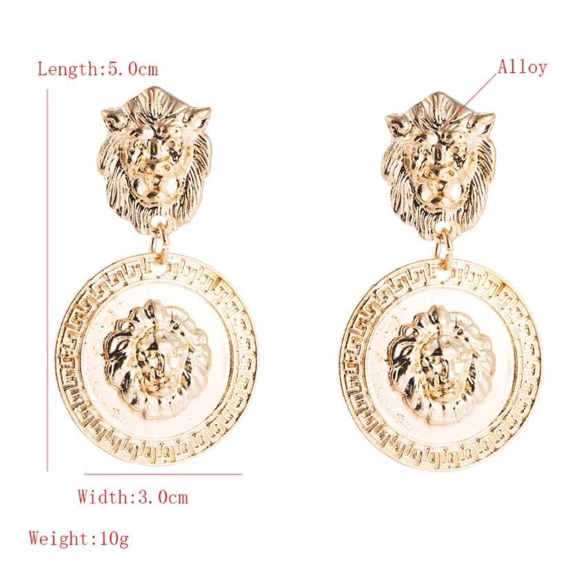 3 Pairs Baroque Retro Lion Head Earrings Female Personality Exaggerated Earrings (Silver)