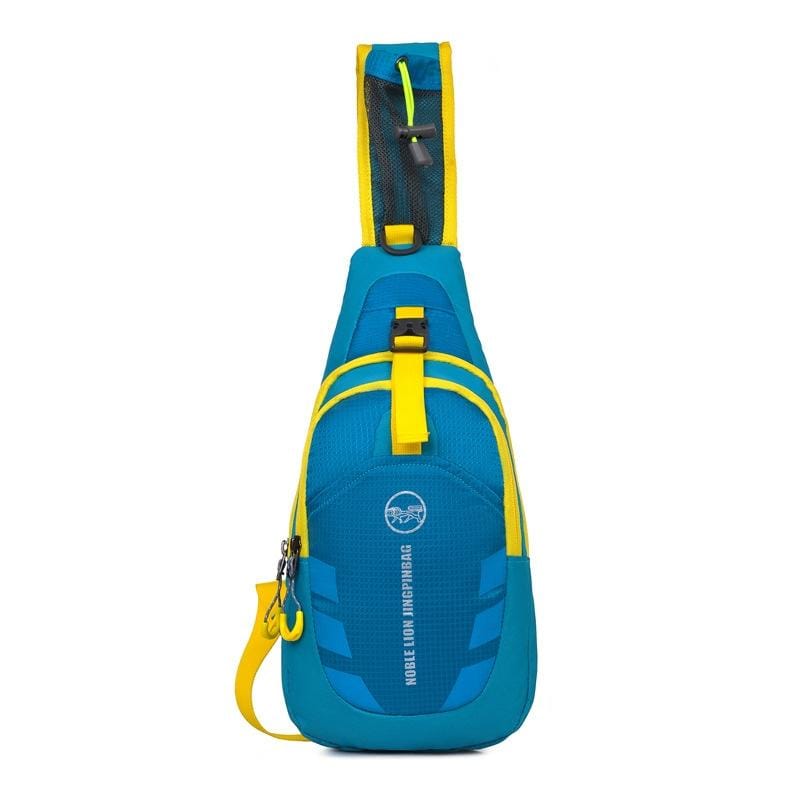 Motorcycle Waterproof Nylon Backpack Convenient Motorbike Chest Bag Backpack Camping Hiking Running Outdoor Sport Bag (Blue + Yellow)