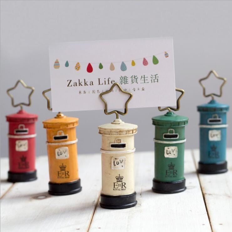 2 PCS Mailbox Shape Photo Paper Clip Note Holder Desk Name Card Clip (Red)