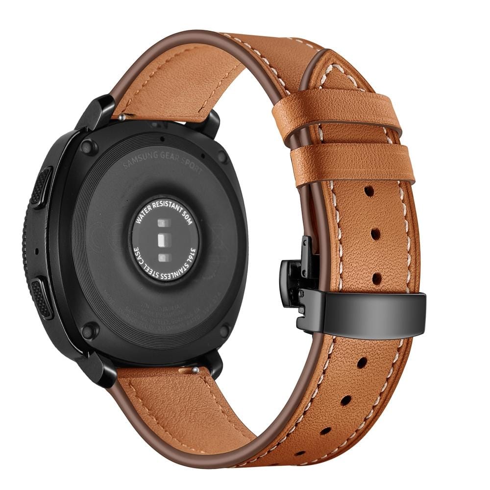 22mm For Huawei Watch GT2e / GT2 46mm Leather Butterfly Buckle Strap Black Button (Brown)