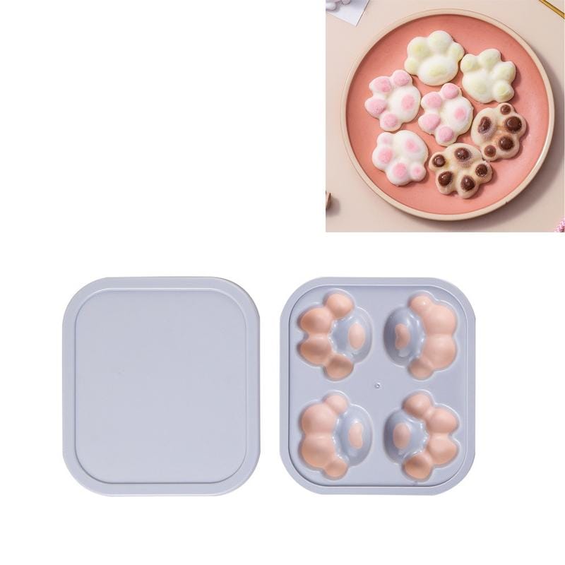 Household Cat Paw Shape Creative Silicone Ice Box Ice Cube Mold Ice Hockey DIY Food Supplement Box with Lid (Pink Purple)