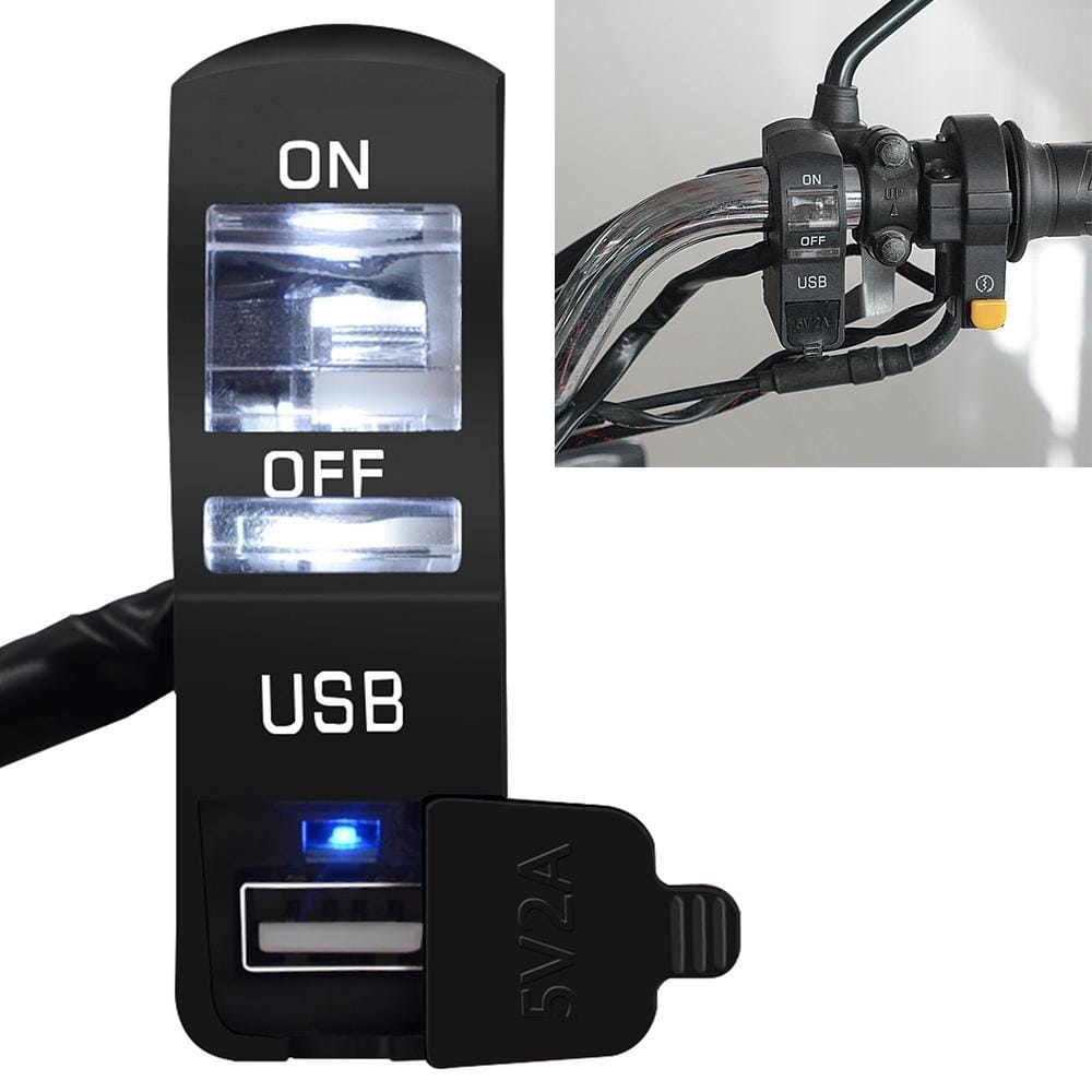 CS-838B 12V 2A Motorcycle Waterproof Mobile Phone USB Charger with Indicator Light Switch (White)