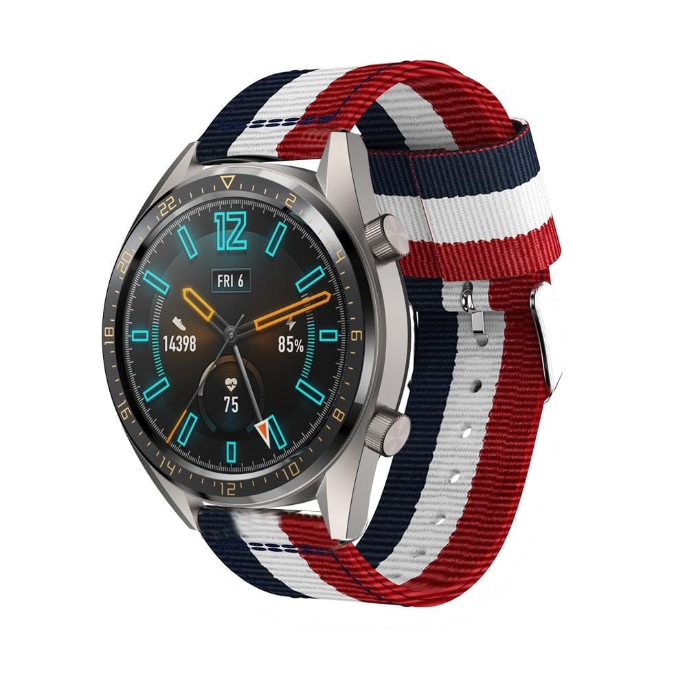 22mm For Huawei Watch GT2e GT2 46mm Nylon single ring strap (Red White Blue)