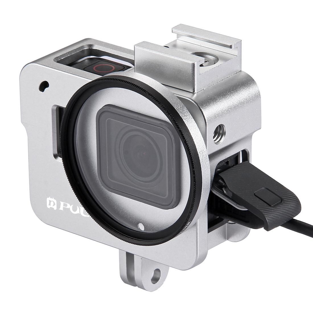 PULUZ Housing Shell CNC Aluminum Alloy Protective Cage with 52mm UV Lens for GoPro HERO /7 Black /6 /5 (Silver)
