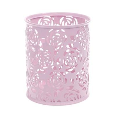 Hollow Flower Brush Storage Pen Pencil Pot Holder Container Desk Organizer (Pink)