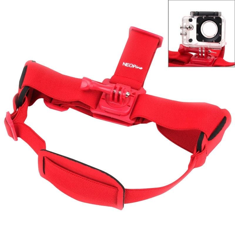NEOpine GHS-2 Adjustable Action Camera Fixed Head Strap for GoPro HERO4 /3+ /3 /2 /1, Xiaomi Yi Sport Camera (Red)