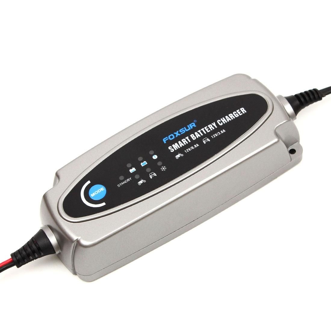 FOXSUR 0.8A / 3.6A 12V 5 Stage Charging Battery Charger for Car Motorcycle,  UK Plug