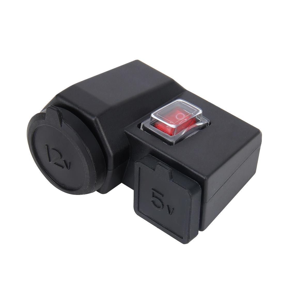 5V/12V Motorcycle Waterproof Handlebar Clamp Dual USB Car Cigarette Lighter Socket Power Adapter Charger, for Phones/Tablets/GPS