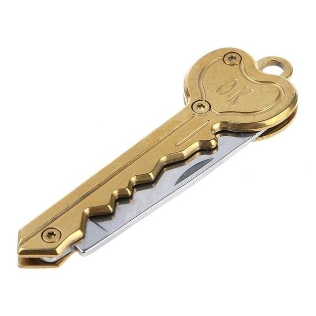 Mini Key Knife Camp Outdoor Keyring Ring Keychain Fold Self Defense Security Multi Tool (Gold)