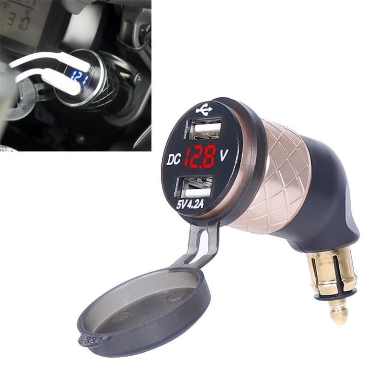 German EU Plug Special Motorcycle Elbow Charger Dual USB Voltmeter 4.2A Charger, Shell Color:Gold (Red Light)