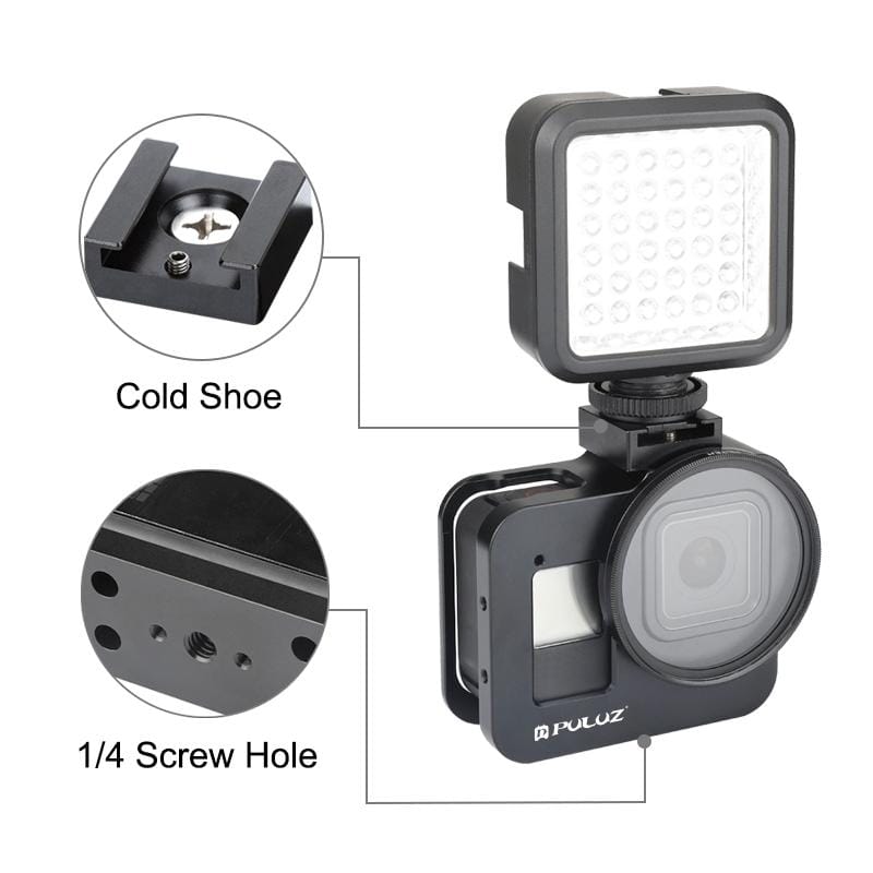 PULUZ Housing Shell CNC Aluminum Alloy Protective Cage with 52mm UV Lens for GoPro HERO8 Black (Black)