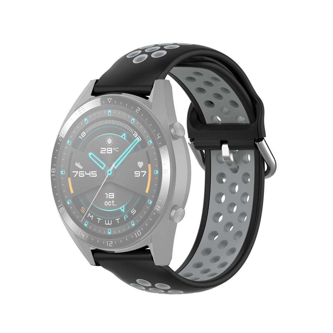 22mm Universal Sports Two Colors Silicone Replacement Strap Watchband (Black Grey)