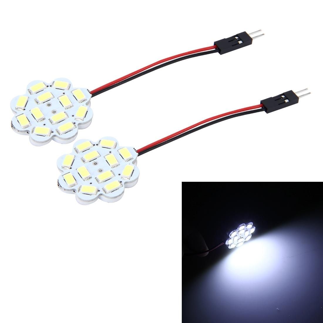 2 PCS 3W 200 LM 6000K Flower Shape Car Auto Interior Doom Reading Light with 12 SMD-5630 LED Lamps Bicuspid and T10 Adapter Cable, DC 12V (White Light)