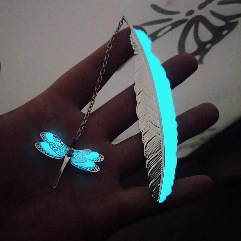 Luminous Pure Copper Feather Bookmark Retro Dragonfly Butterfly Bookmark (Silver Butterfly)