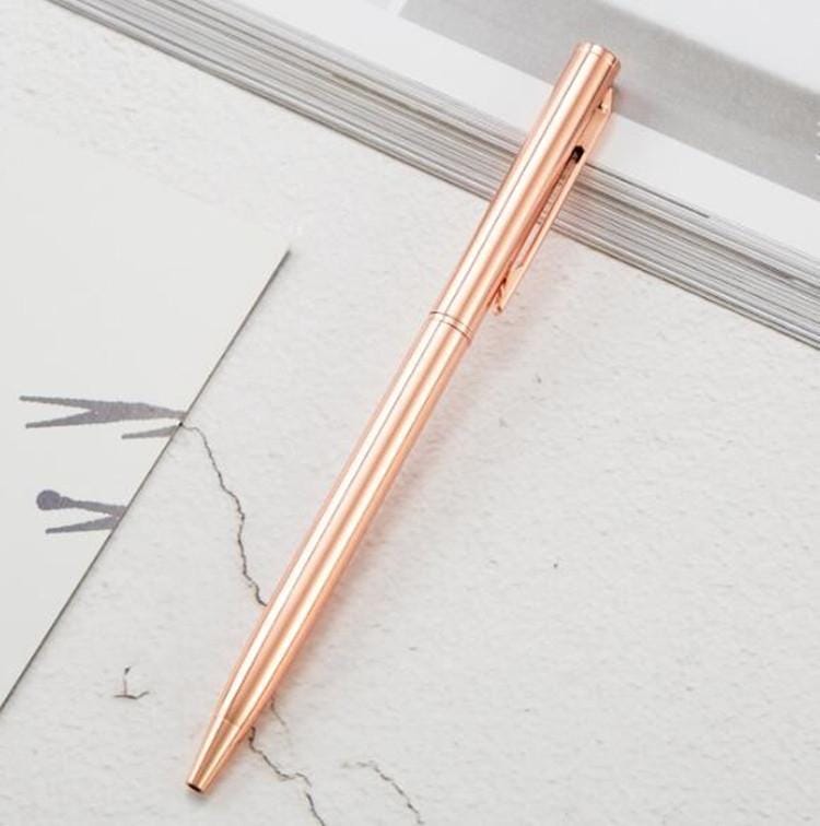Metal Ballpoint Pen Office Stationery Business Plated Sign Pen, Written:Bullet Type 1.0 (Rose Gold)