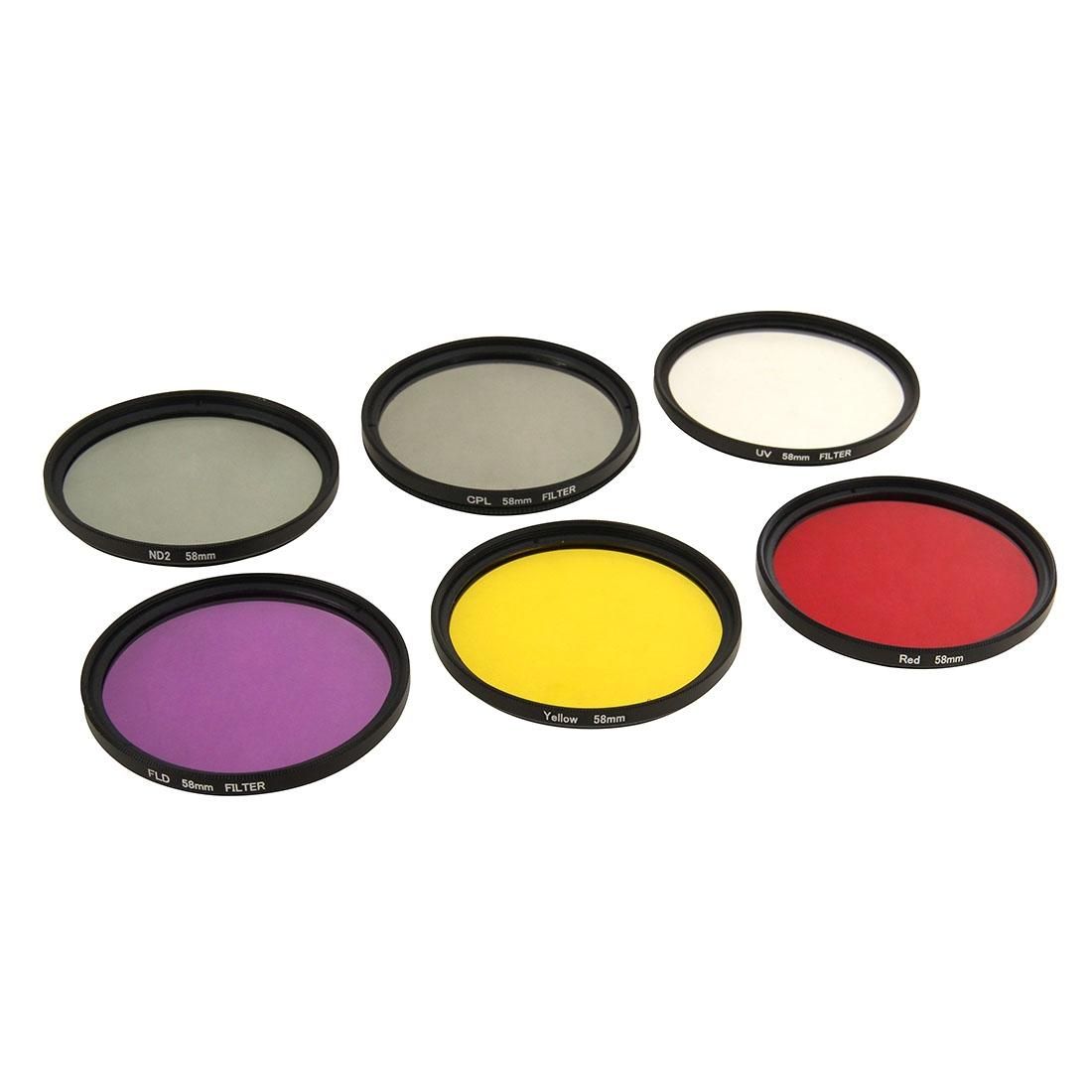 6 in 1 58mm ND2 Lens Filter + UV Lens Filter + Red Filter + FLD Filter + Yellow Filter + CPL Filter + Filter Adapter Ring Kitt for GoPro HERO5 Session /HERO4 Session