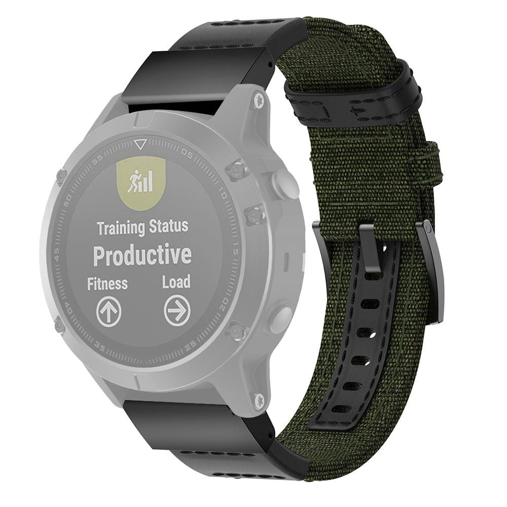 Canvas and Leather Wrist Strap Watch Band for Garmin Fenix5 Plus, Wrist Strap Size:150+110mm (Army Green)