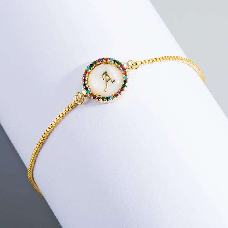 English Letter Bracelet Couple Girlfriends DIY Bracelet Men Women Micro Inlaid Zircon Rainbow Bracelet (A)