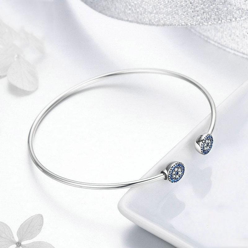 Bright Blue Eyes Inlaid Zircon Bracelet S925 Sterling Silver Bracelet