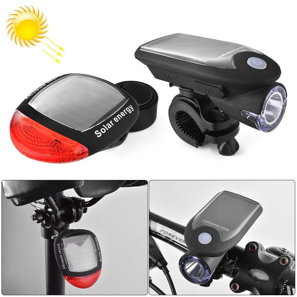 2 PCS 3W 240LM USB Solar Energy Motorcycle / Bicycle Light Set, Front Light+Back Light (Black)