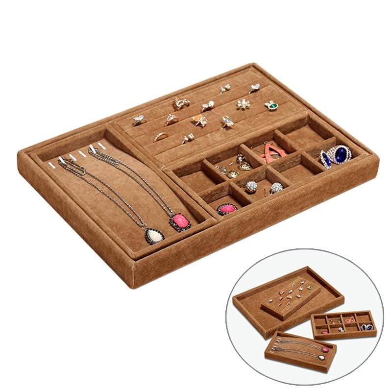 Creative Multi-function Desktop Jewelry Suede Storage Box (Coffee)