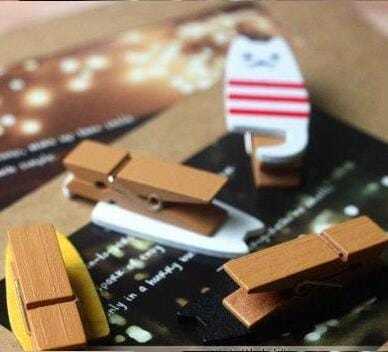 3 PCS Creative Cartoon Cat Shape Photo Wall Wooden  Storage Seal Clip, Random Color Delivery