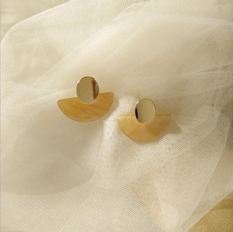 Geometric Acrylic Big Fan Shaped Clip Earing Jewelry for Women (Yellow stud earring)