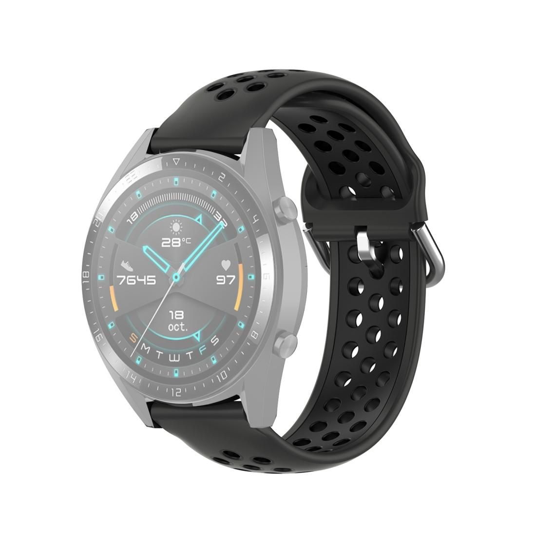 22mm Universal Sports Two Colors Silicone Replacement Strap Watchband (Coal Black + Black)