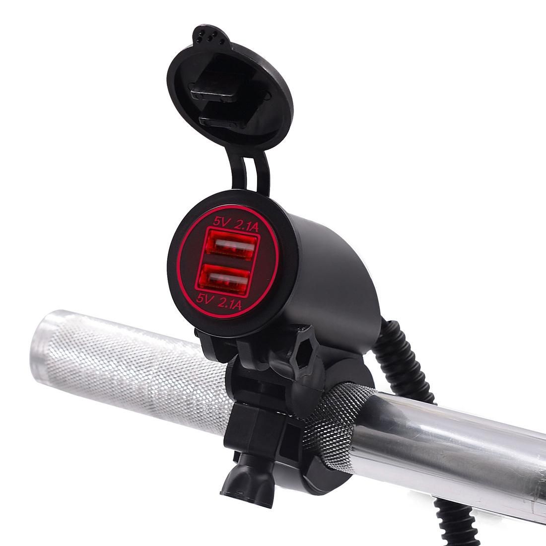 Motorcycle Faucet Dual USB Charger DC12-24V 4.2A IP66 with Aperture (Red Light)