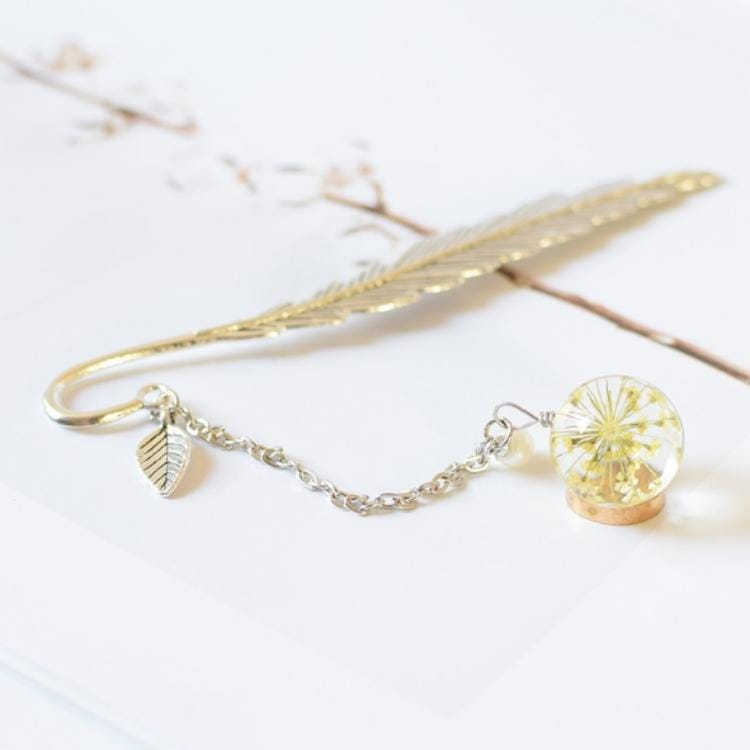 Dried Flower Bookmark Vintage Minimal Feather Reading Mark Arts Crafts Accessories (Yellow Starry)