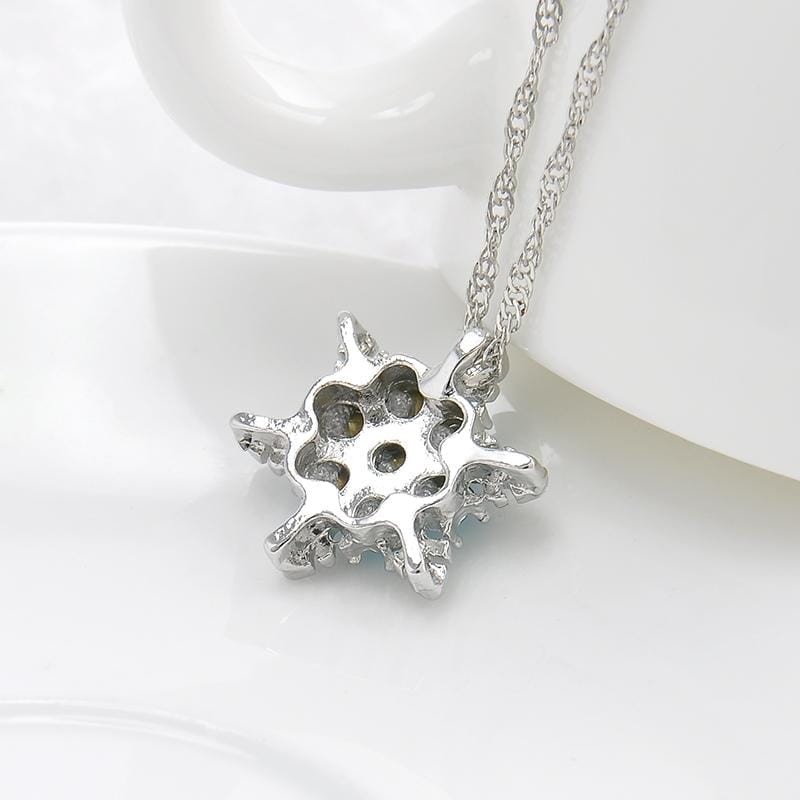 Charm Vintage Crystal Snowflake Zircon Flower Silver Necklaces Pendants Jewelry Gift for Women (Sky Blue)