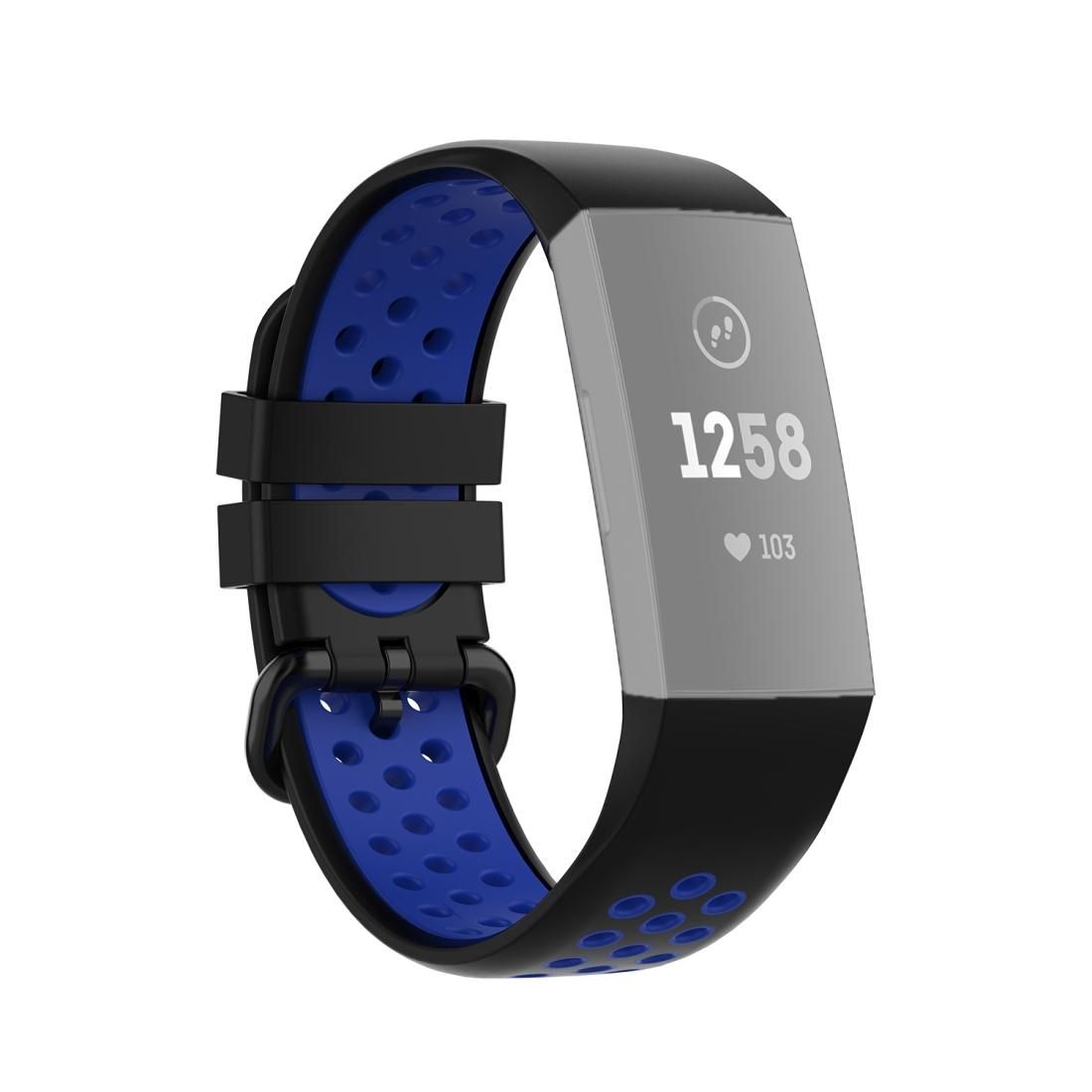 For Fitbit Charge 4 / Charge 3 / Charge 3 SE Watch Button Two Colors Silicone Replacement Strap Watchband (Black Blue)
