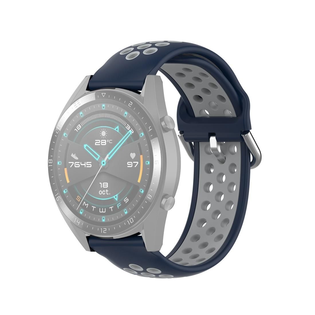 22mm Universal Sports Two Colors Silicone Replacement Strap Watchband (Midnight Blue Grey)