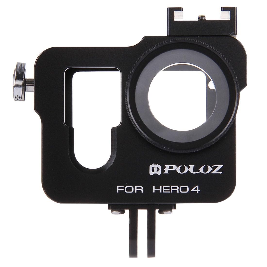 PULUZ Housing Shell CNC Aluminum Alloy Protective Cage with Insurance Frame & UV Lens & Lens Cap for GoPro HERO4 (Red)