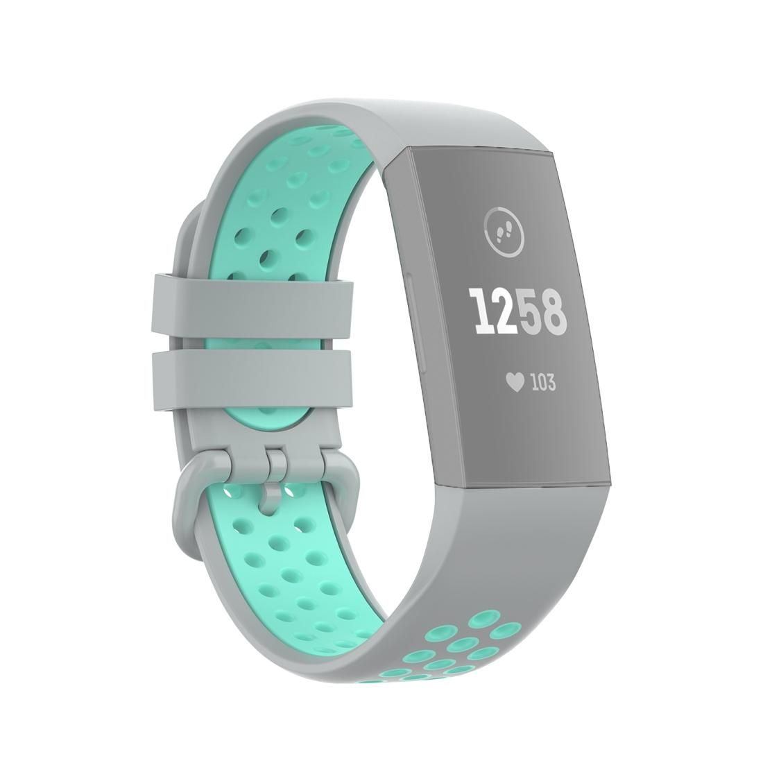 For Fitbit Charge 4 / Charge 3 / Charge 3 SE Watch Button Two Colors Silicone Replacement Strap Watchband (Grey Teal)