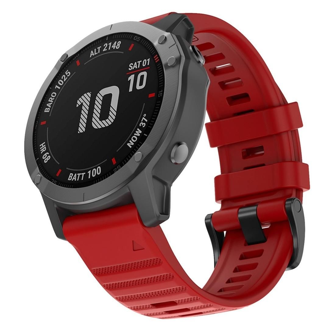 For Garmin Fenix 6 22mm Silicone Smart Watch Replacement Strap Wristband (Red)