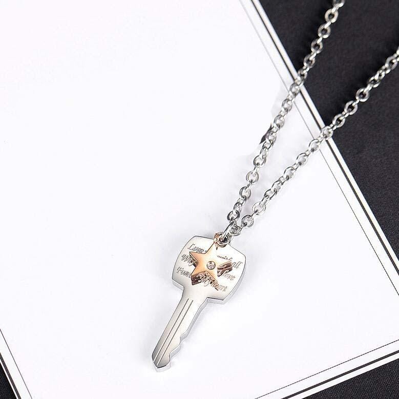 OPK 1688 Key Diamond Titanium Steel Necklace Couple Pendant Men Women Clavicle Chain, Style:Men Pendant + Chain