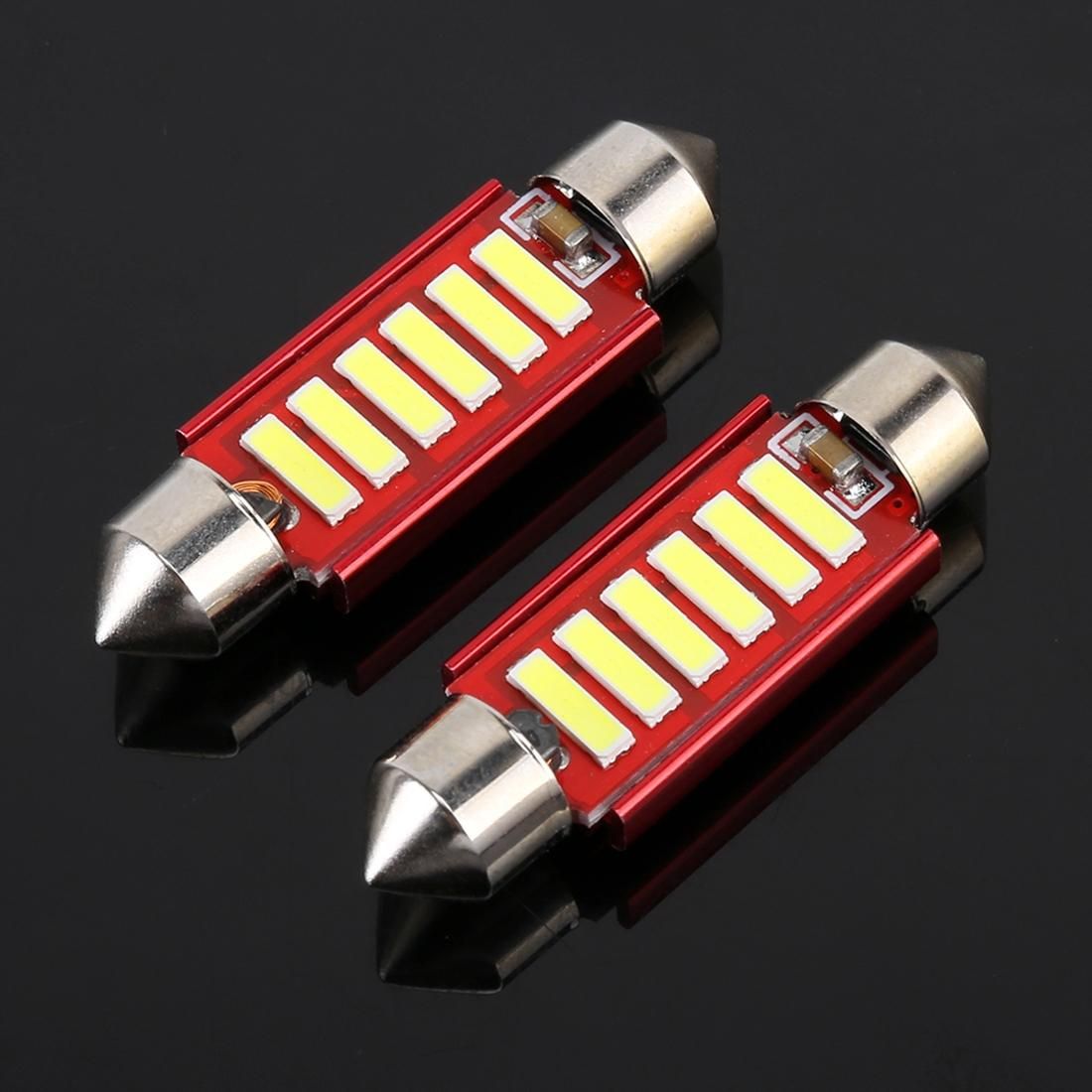 2 PCS 2W 100 LM 6000K 41MM 6 SMD-7020 LEDs Bicuspid Port Decoding Car Dome Lamp LED Reading Light, DC 12V, White Light (Black)