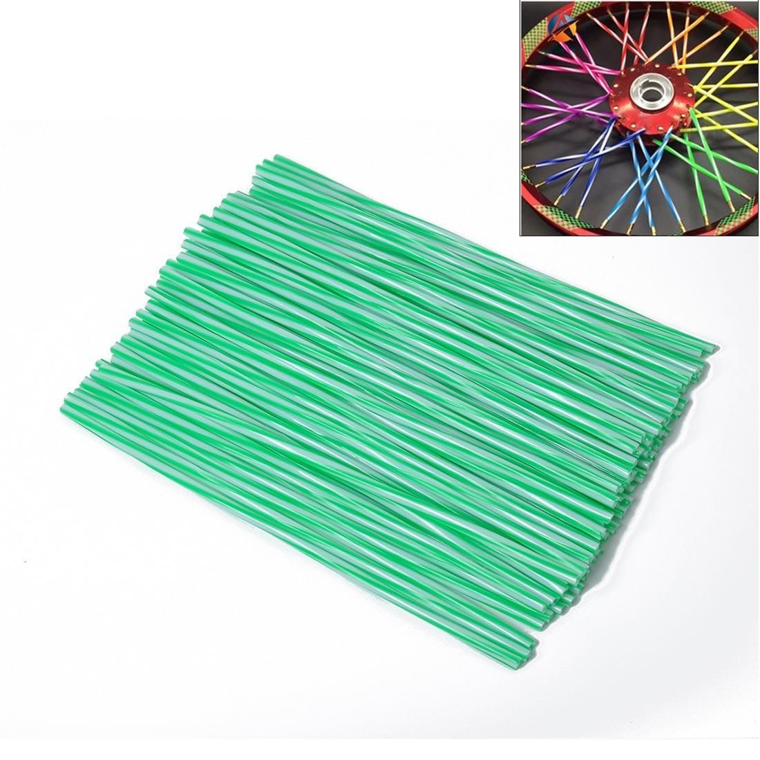 72 PCS Plastic Wheel Modified Spoke Wraps Skins Coat Trim Cover For Pipe Motorcycle Motocross Bike (Green+White)