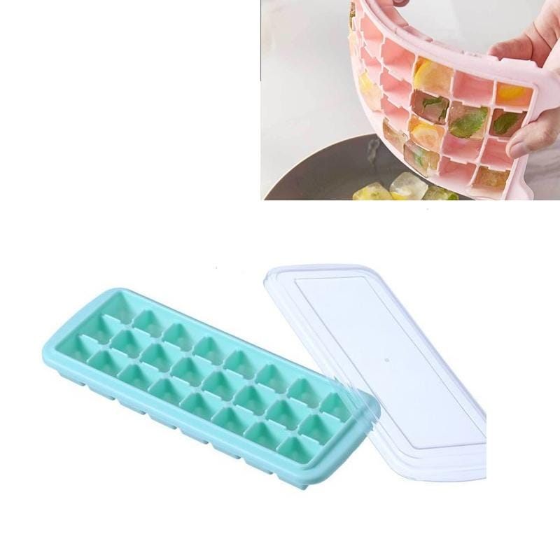 Creative 24 Grid Silicone Ice Tray Home Large Ice Cube Mold Ice Box with Lid (Mint Green)