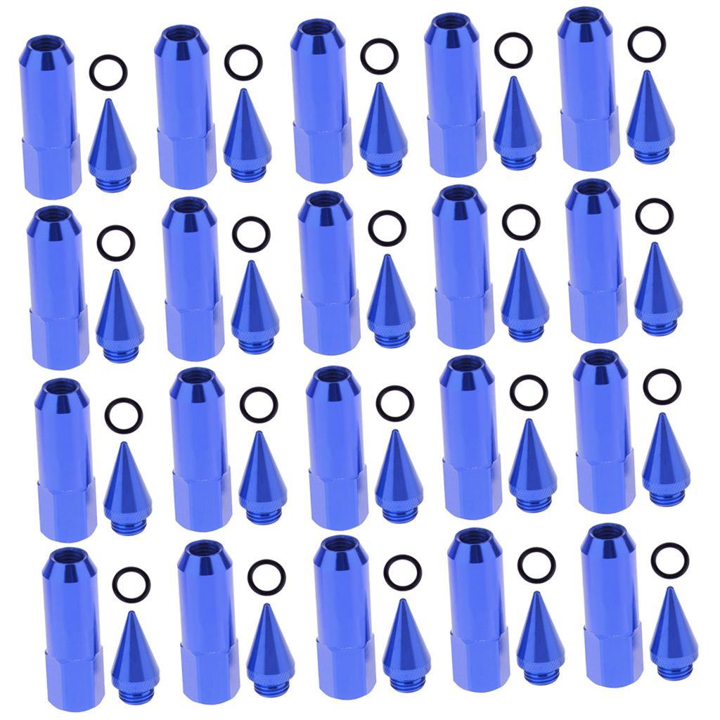 20pcs M12x1.5mm Racing Spike Wheel Rims Tuner Lug Nut Dust Cap Kit Blue