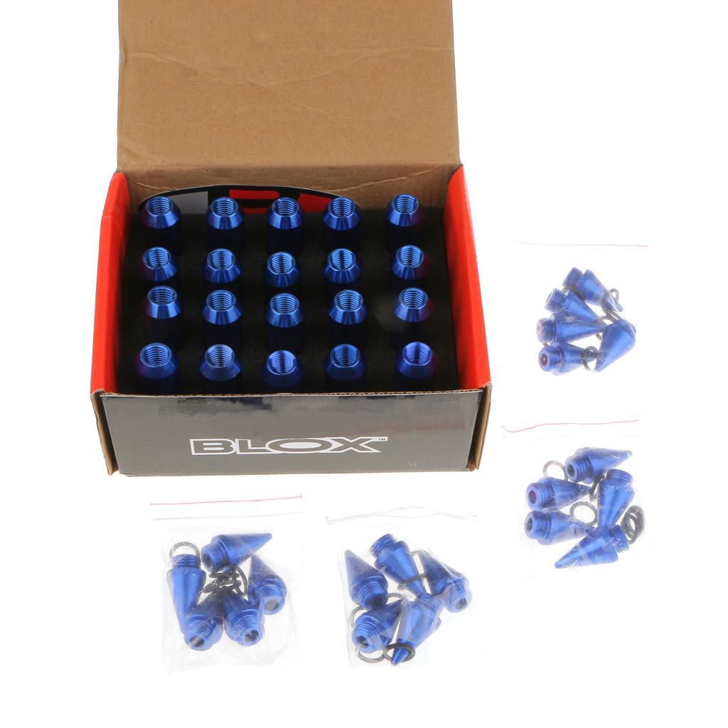 20pcs M12x1.5mm Racing Spike Wheel Rims Tuner Lug Nut Dust Cap Kit Blue