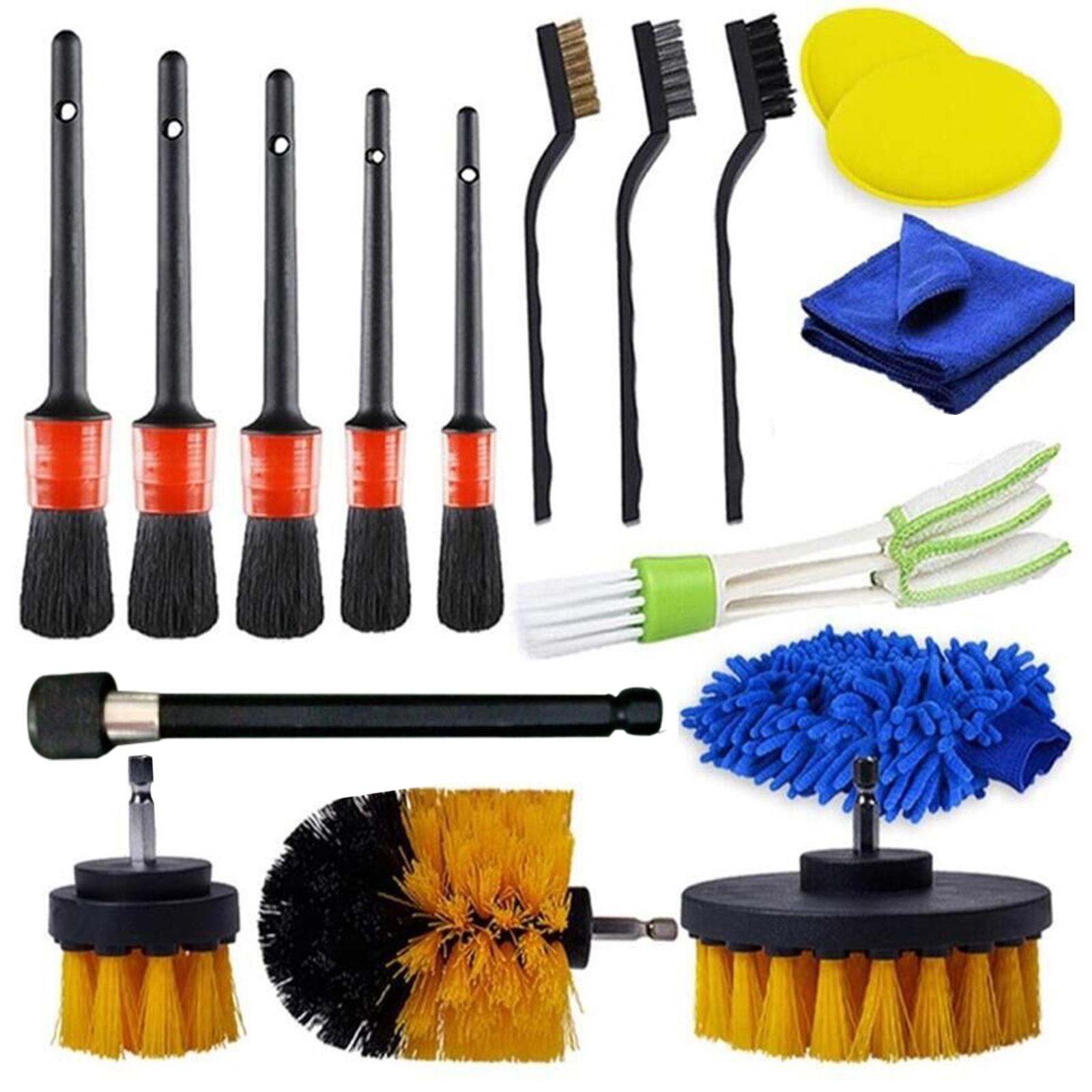 17 Pieces Car Detailing Brush Kit Wash Mitt Towels Fit for Air Vents Tire