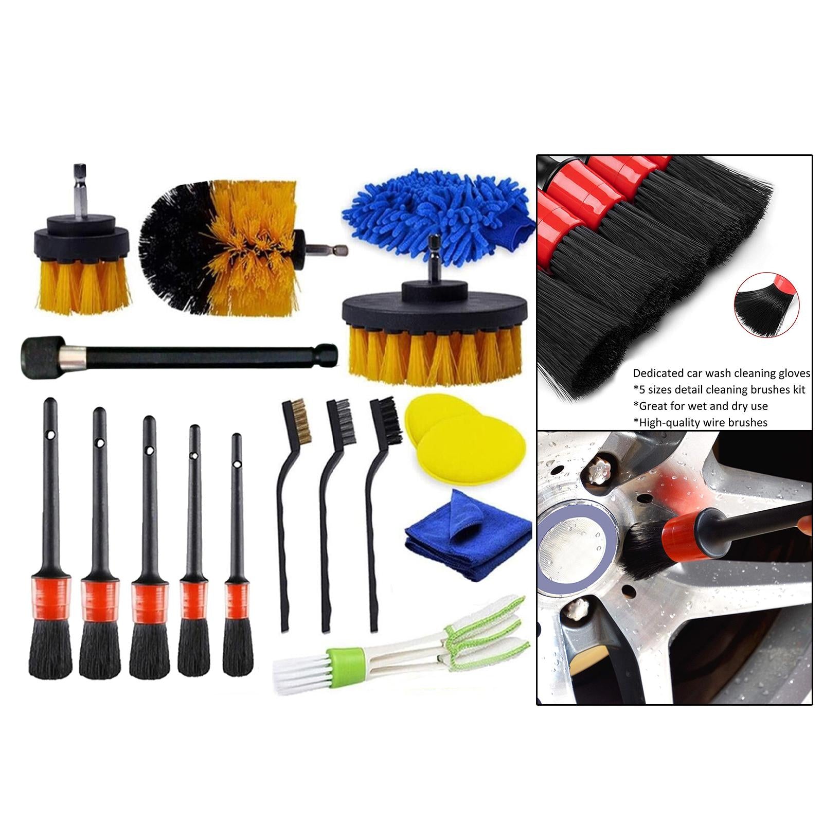 17 Pieces Car Detailing Brush Kit Wash Mitt Towels Fit for Air Vents Tire